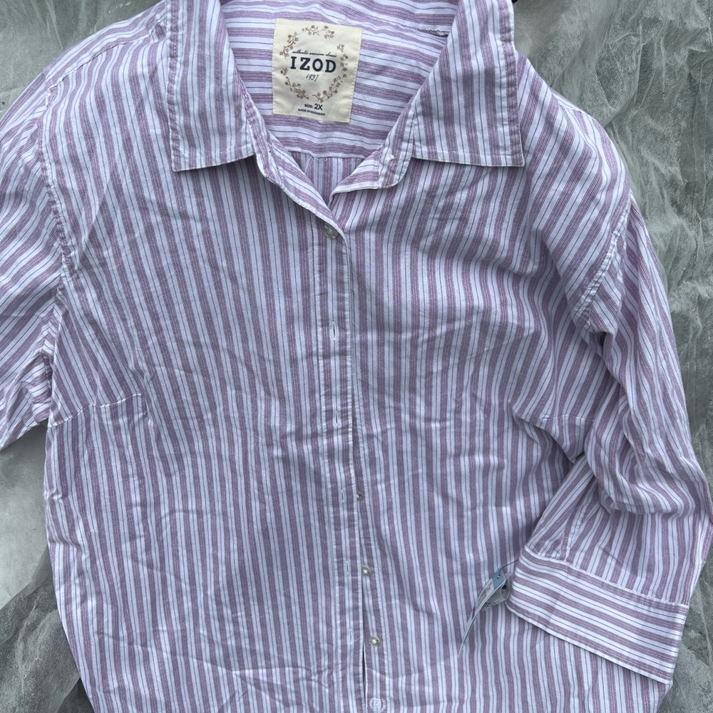 IZOD XXL NEW 97% cotton (very soft breathable!)Purple Striped boyfriend shirt ♥️